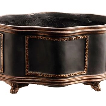 Cachepot Planter - Oval Bronze Patina w Gold Trim 14x9x7in