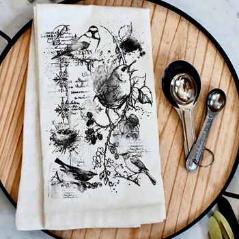 Tea Towel -  Vintage Spring Birds Flour Sack 27in SQ