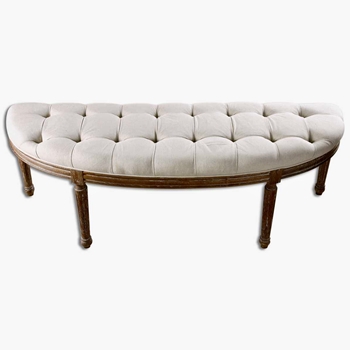 Bench - Legget Demi Lune, Tufted White / Oak wood frame 57x19x19in