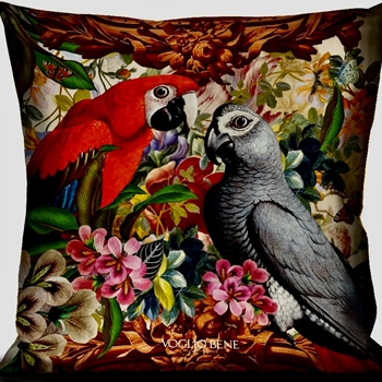 Voglio Bene France - Velvet Cushion - Parrots 20SQ - Luscious Synthetic Down Insert