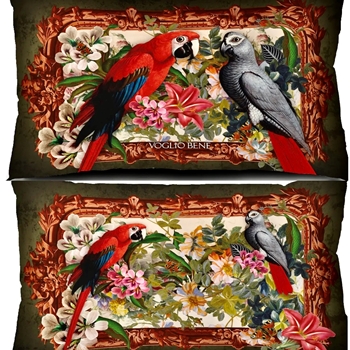 Voglio Bene France - Velvet Cushion - Parrots 26X16in - Synthetic Down Insert