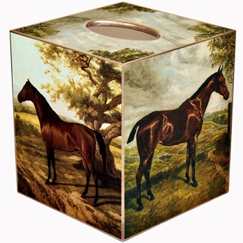 Tissue Box Cover 5in Cube - Decoupage Mache Thoroughbred Landscapes