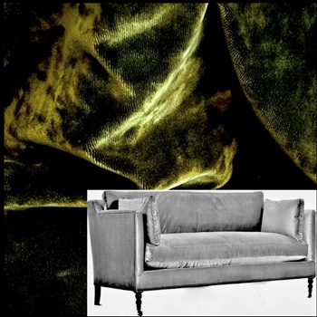 Robin Bruce Madeline Sofa Moss Velvet 71W/40D/34H - 100% Polyester Velvet, 100K DR, Antique Black Turned Legs, Black Nickel Nails, Pewter Castors