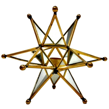 Candle Star - Tea Light - Gold & Glass 7x4x7in