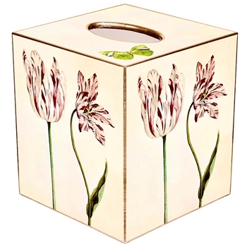 Tissue Box Cover 5in Cube - Decoupage Mache Parrot Tulips