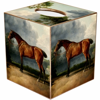 Tissue Box Cover 5in Cube - Decoupage Mache Working  Horse Landscapes