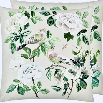 Designers Guild Cushion - Miraflores Embroidered Cotton Cameo 20in SQ - Feather Down Insert