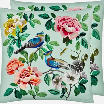 Designers Guild Cushion - Miraflores Embroidered Cotton Duck Egg 20in SQ - Feather Down Insert