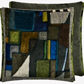 Designers Guild Cushion - Raku Patchwork Velvet Chocolate  20in SQ - Feather Down Insert
