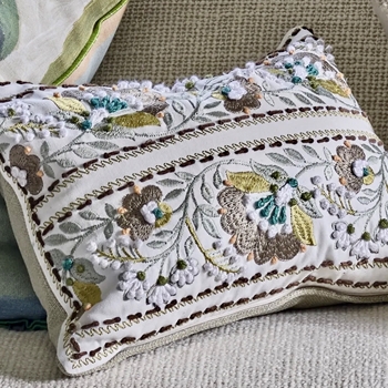 Designers Guild Cushion - Enamel Flower Celadon Embroidered 16x12in- Feather Down Insert