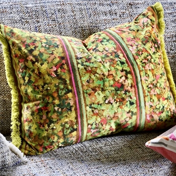 Designers Guild Cushion - Sanzai Velvet Persimmon Fringed 24x18in - Feather Down Insert