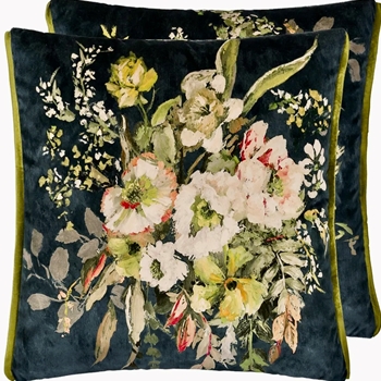 Designers Guild Cushion - Margaretta Velours Noir 22in SQ - Feather Down Insert