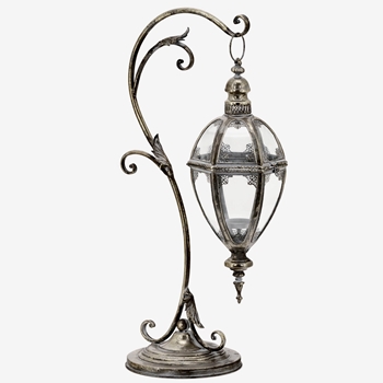 Lantern - Ophelia Hurricane Silver Finish Metal/Glass 16x10x31in