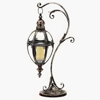 Lantern - Ophelia Hurricane Silver Finish Metal/Glass LG 19x15x34in