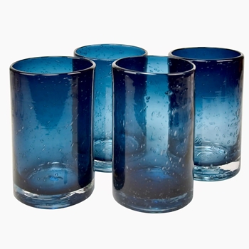 Tumbler - Highball Bubbled Glass Blue 17 OZ  3W/6H
