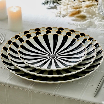 Plates - Porcelain Black & White Scallop