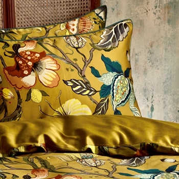Morton Floral Ochre Sateen  Sham Cover - Queen 30x20in Set of 2
