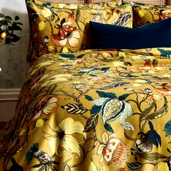 Morton Floral Ochre Sateen Duvet Cover Super King  Euro 103x87in