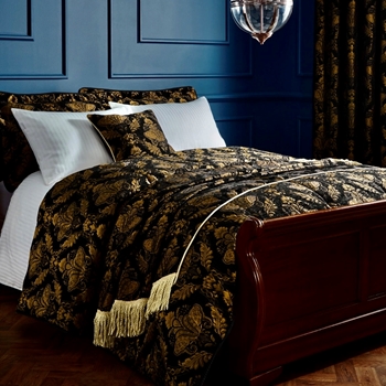 Shiraz Black Gold Chenille Jacquard King Throw Cover 108x108 Inches