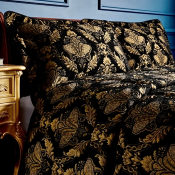 Shiraz Black Gold Chenille Jacquard Sham Covers Set of 2  Queen 30x20in