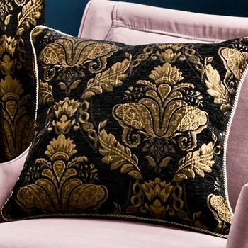 Shiraz Black Gold Chenille/Jacquard Toss Cushion  18in SQ /Feather Rich Insert