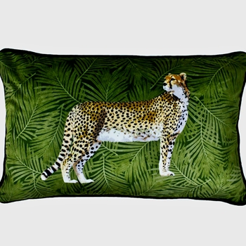 Cushion - Cheetah Velvet Forest Fern 20x12 - Feather Rich Insert