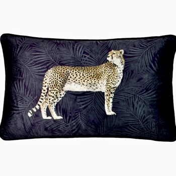 Cushion - Cheetah Velvet Forest Indigo 20x12 - Feather Rich Insert