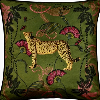 Cushion - Cheetah Moss Velvet 18SQ  - Feather Rich Insert