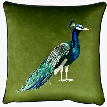 Cushion - Peacock Olive Velvet 18SQ  - Feather Rich Insert