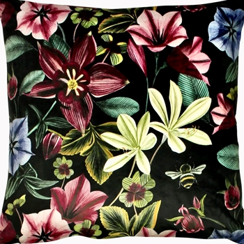 Cushion - Midnight Garden Bordeaux Velvet Black Multi  17SQ - Feather Rich Insert