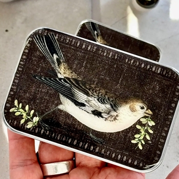 Birdsong Decoupaged Tin - 3.5x2.3x.5in Slide Open