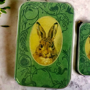 Bunny Cameo Decoupaged Tin - 3.5x2.3x.5in Slide Open