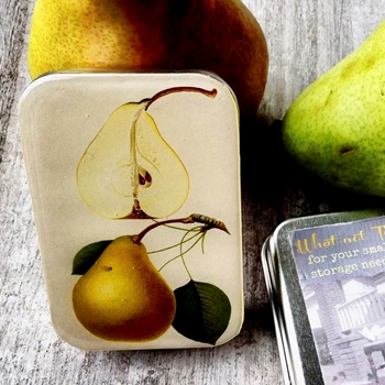 Botanical Pear Decoupaged Tin - 3.5x2.3x.5in Slide Open