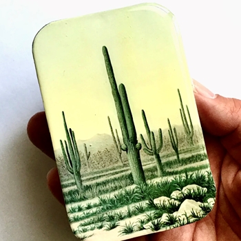 Desert Cactus Decoupaged Tin - 3.5x2.3x.5in Slide Open