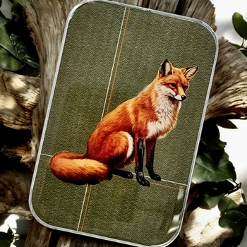 Forest Fox Decoupaged Tin - 3.5x2.3x.5in Slide Open