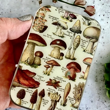 Mushrooms Decoupaged Tin - 3.5x2.3x.5in Slide Open