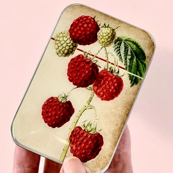 Raspberries Decoupaged Tin - 3.5x2.3x.5in Slide Open