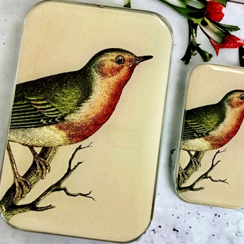 Robin Decoupaged Tin - 3.5x2.3x.5in Slide Open