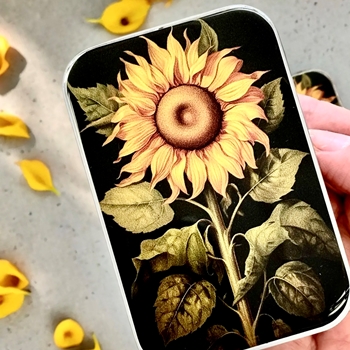Sunflower Decoupaged Tin - 3.5x2.3x.5in Slide Open