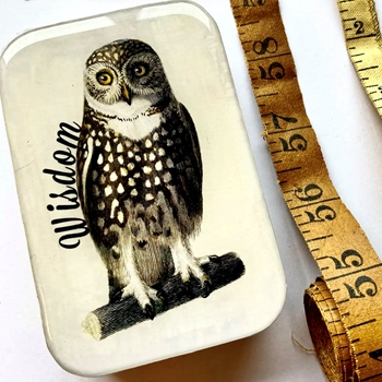 Wise Owl Decoupaged Tin - 3.5x2.3x.5in Slide Open