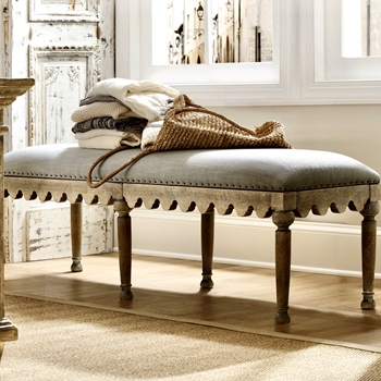 Bench - Boheme Grey Linen Scalloped 57x17x19H