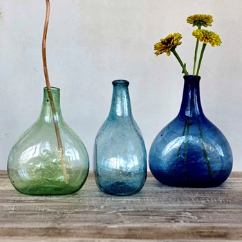 Vase - Bubble Glass  Bud - Azure, Green, Cobalt 6x8in Sold Individually