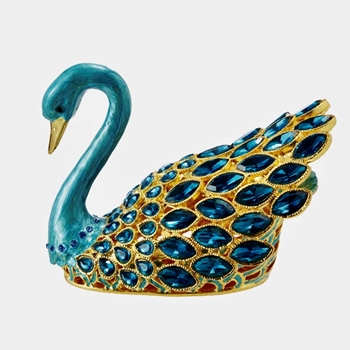 Box - Gemstone Enamel Swan Gold & Azure 4x3x2in