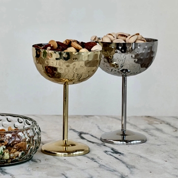Coupe - Goblet - Hammered Stainless Steel Gold & Silver 4x6in Sold Individually