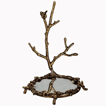 Jewelry Stand - Bird & Twig Bronze Mirror Tray 5x8in
