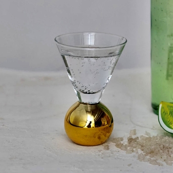 Shot Glass - V shape on Gold Ball - 1 OZ
