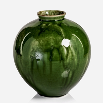 Vase - Bulbus Globe Ceramic Green Glaze 9x10in