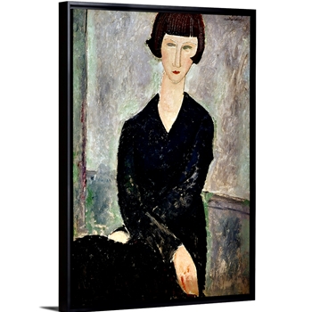 13W/19H Framed Stretched Canvas - Woman In Black - Amedeo Modigliani