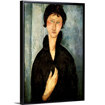 13W/19H Framed Stretched Canvas - Woman With Blue Eyes - Amedeo Modigliani