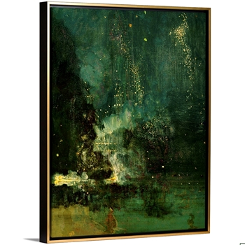 46W/61H Framed Stretched Canvas - Nocturne in Black & Gold Falling Rocket - James Abbot McNeill Whistler